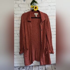 Nine & Company cardigan w/ pockets multicolor red tan black Sz L